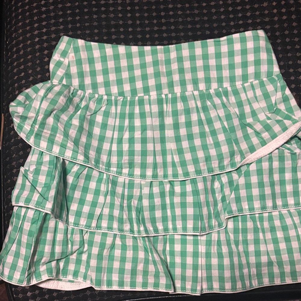 The Children's Place Green and White Gingham Tiered Ruffle Skirt